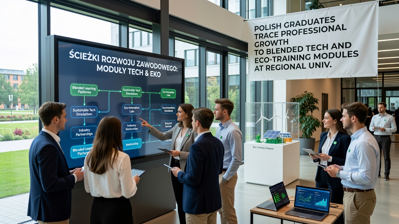 Graduates applying skills from eco-training modules in a professional technology workshop setting