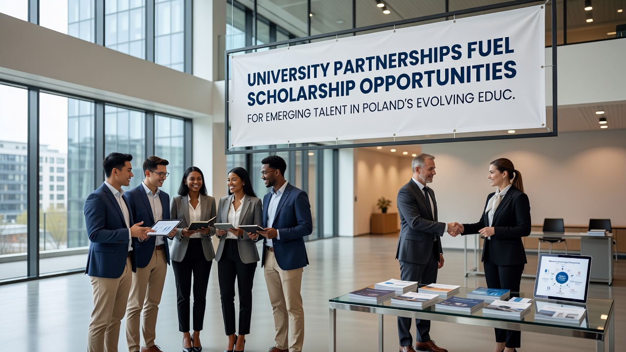 Group of Polish students reviewing scholarship applications and research materials